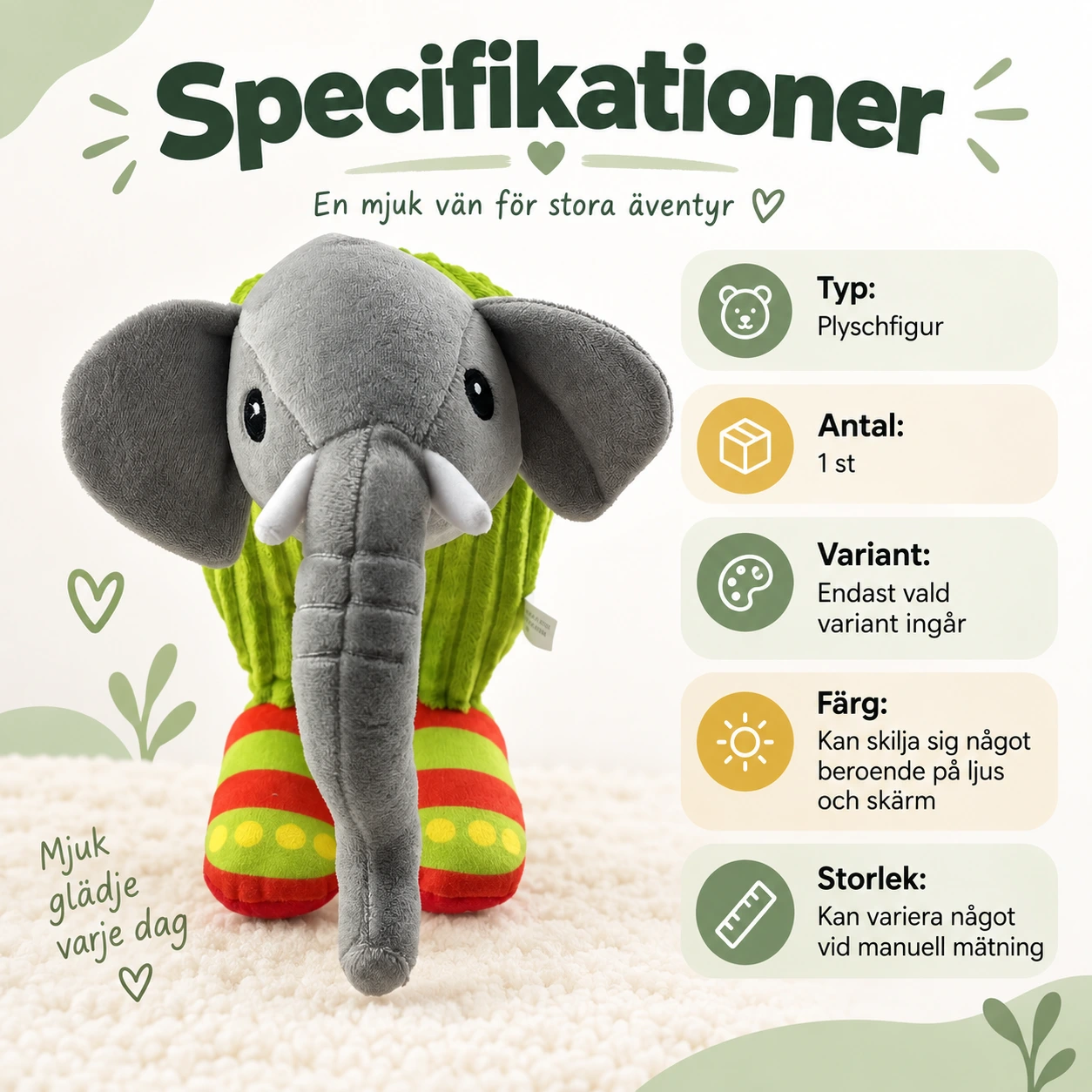 Grå Elefant med Grön Kropp och Färgglada Ben
