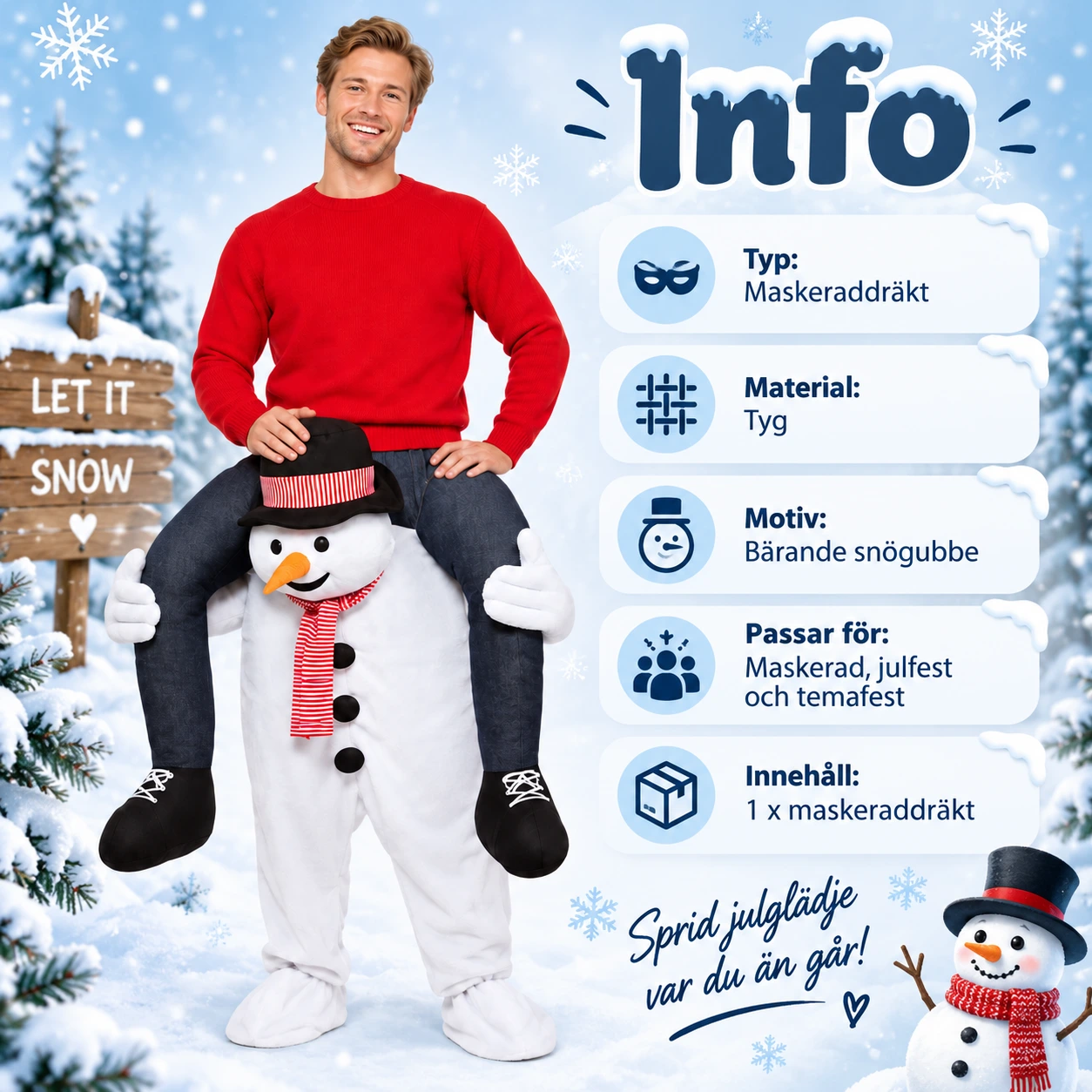 Naamiaisasu kantavalla lumiukkohahmolla