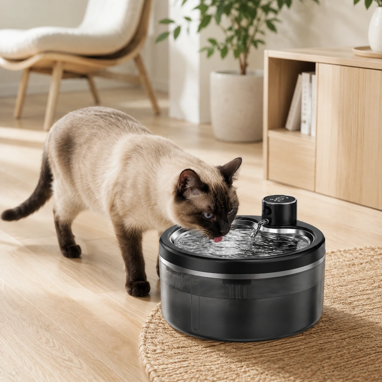 Trådlös vattenfontän för katt 2,5 l med uppladdningsbart batteri
