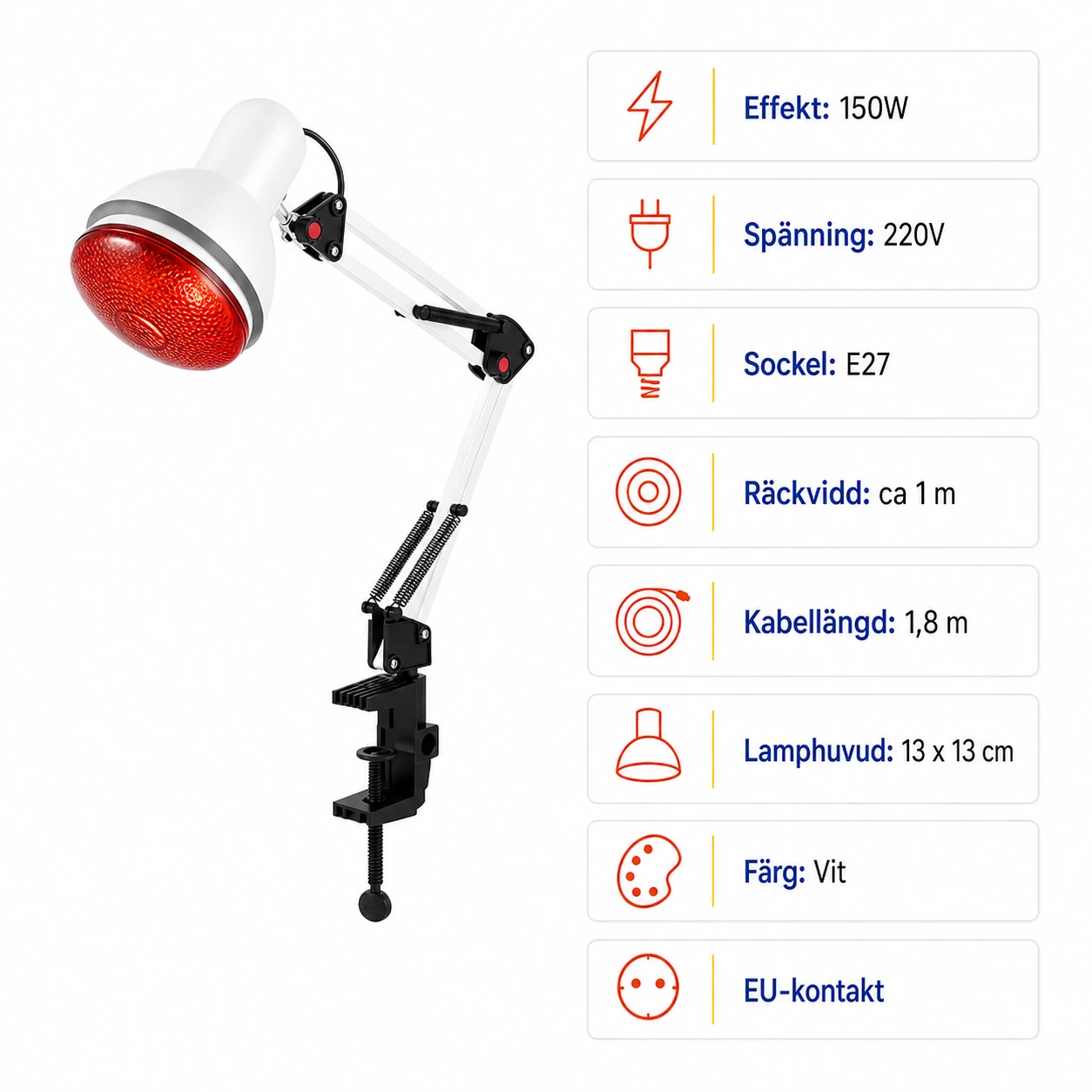 Infraröd Värmelampa 150W med Justerbar Arm