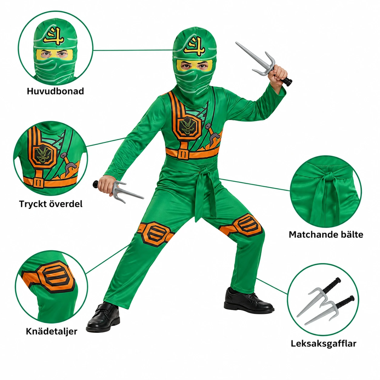 Ninjadräkt för barn till maskerad och halloween