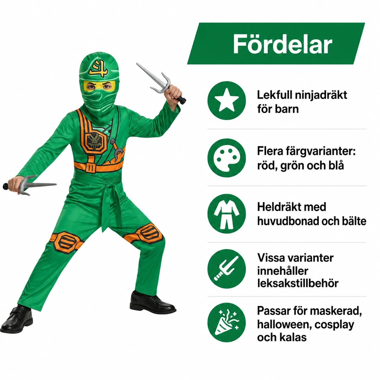 Ninjadräkt för barn till maskerad och halloween