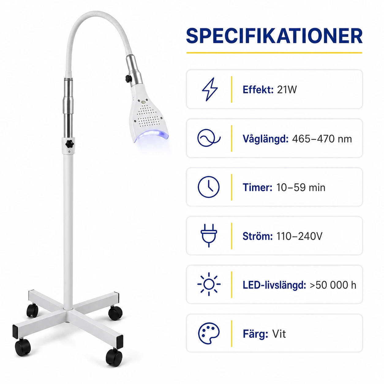 Tandblekningslampa LED 21W med Stativ