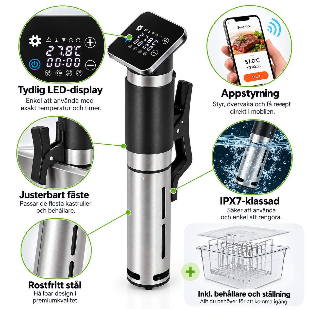 Sous vide-cirkulator med LED-display och timer