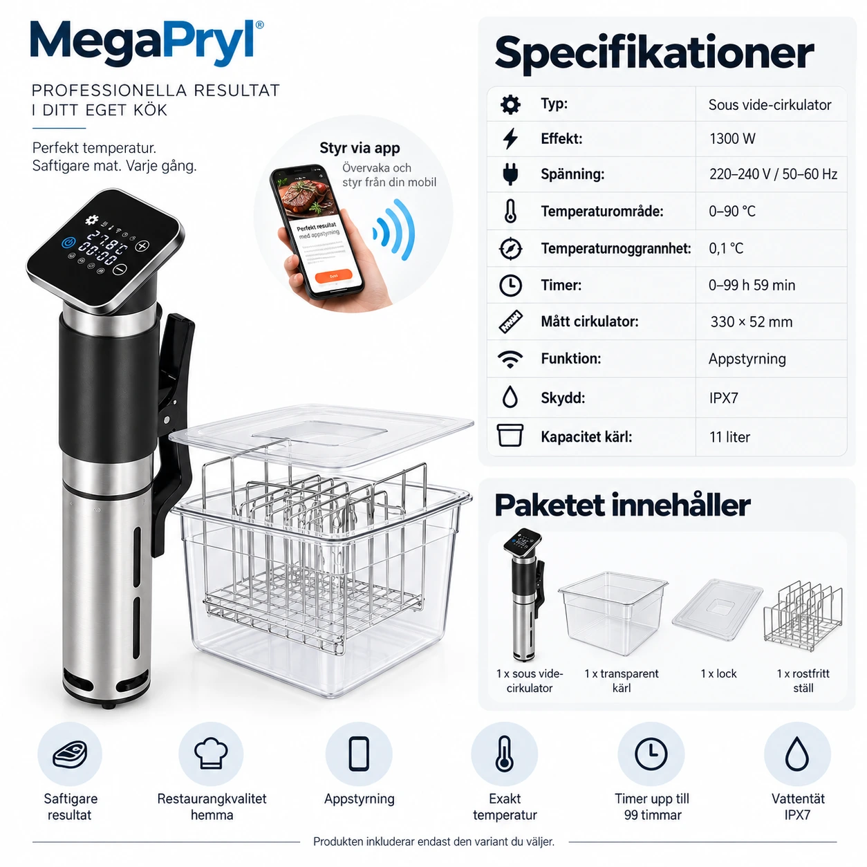 Sous vide-cirkulator med LED-display och timer