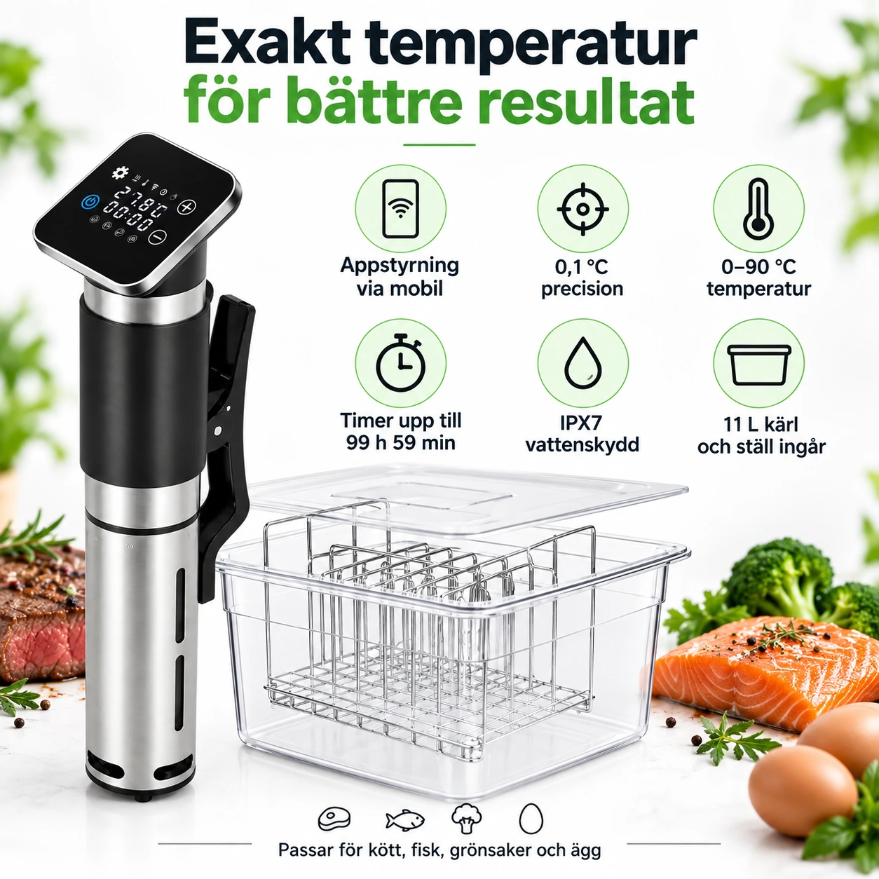 Sous vide-cirkulator med LED-display och timer