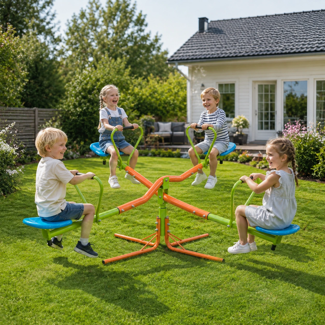Fyrsitsig gungbräda för barn med 360° rotation