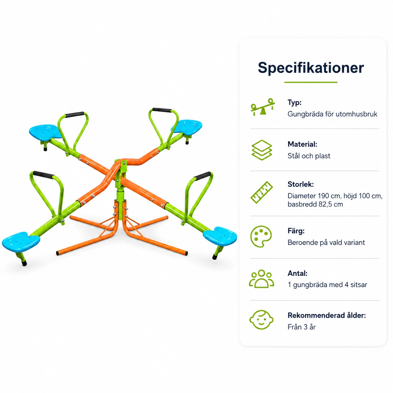 Fyrsitsig gungbräda för barn med 360° rotation