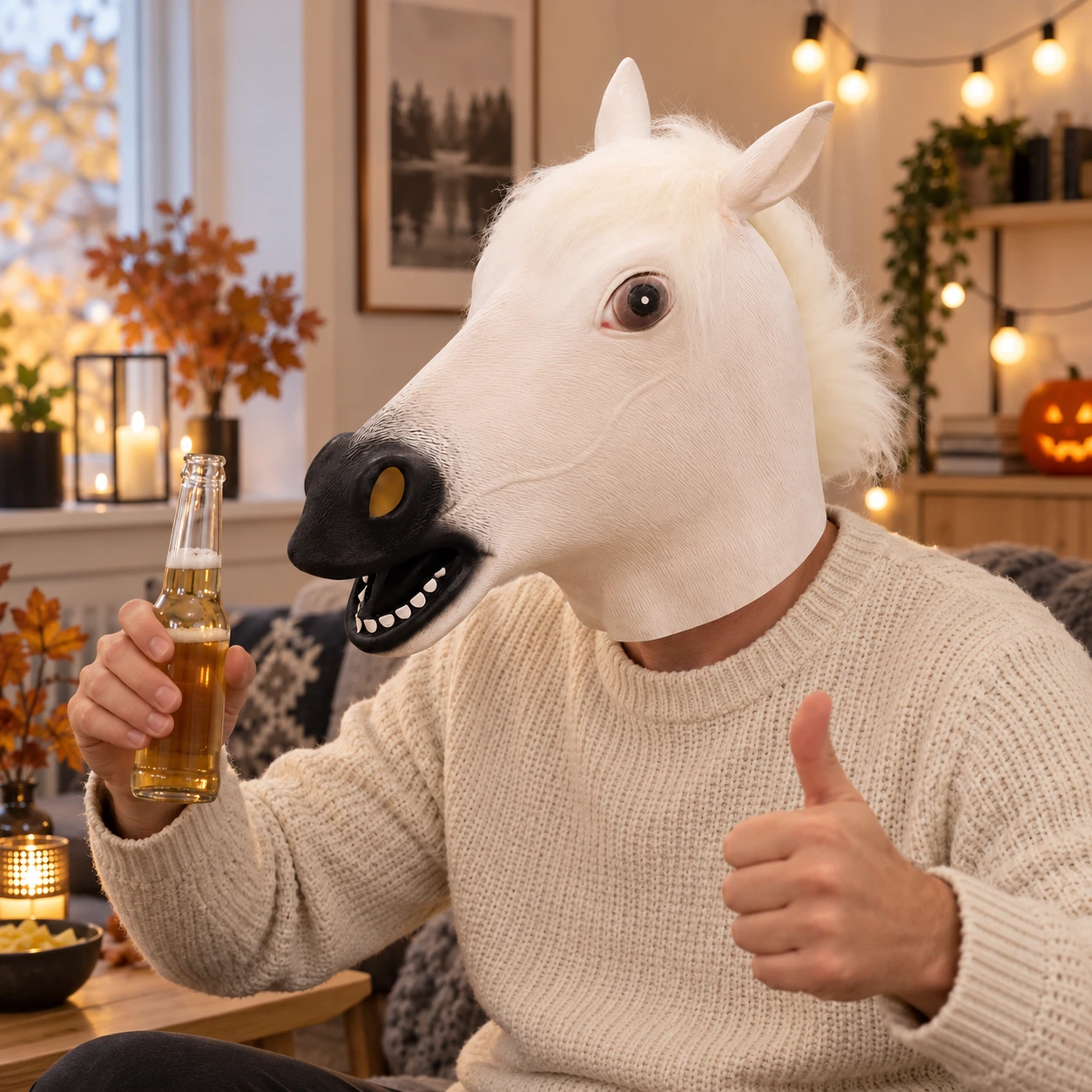 Vit Häst Latexmask med Svart Mula