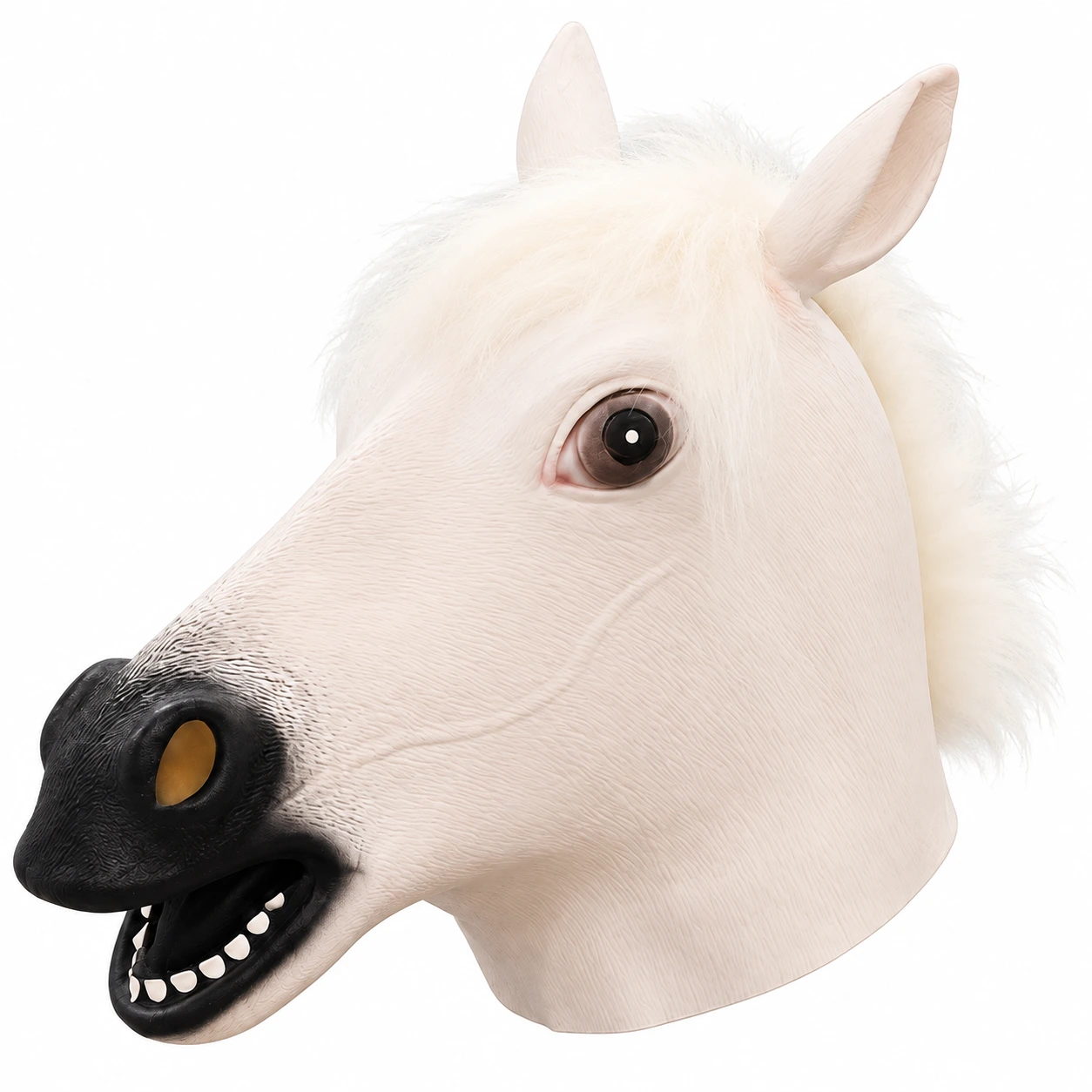 Vit Häst Latexmask med Svart Mula