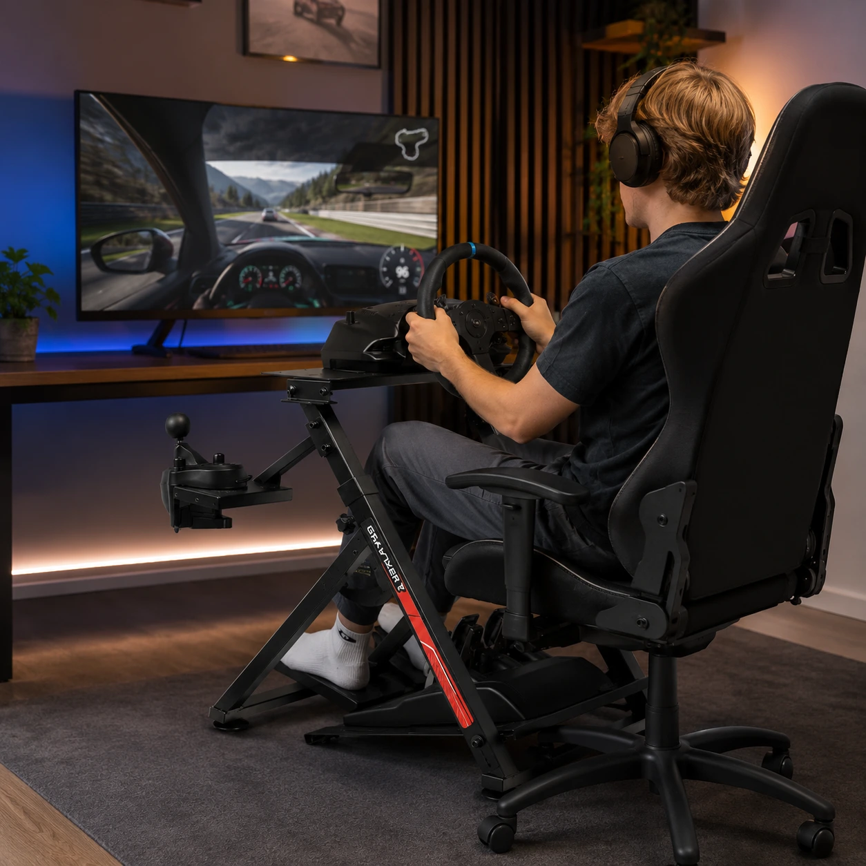 Rattställ för racingspel kompatibelt med Logitech och Thrustmaster