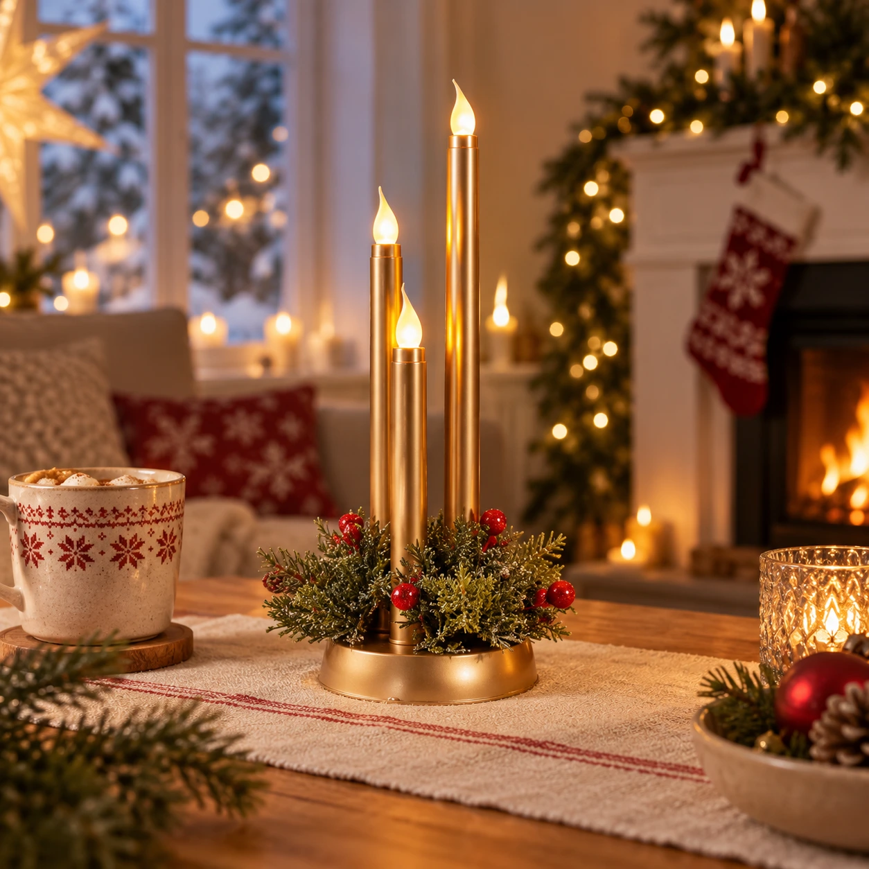 LED-adventtikynttelikkö liekkiä muistuttavalla valolla