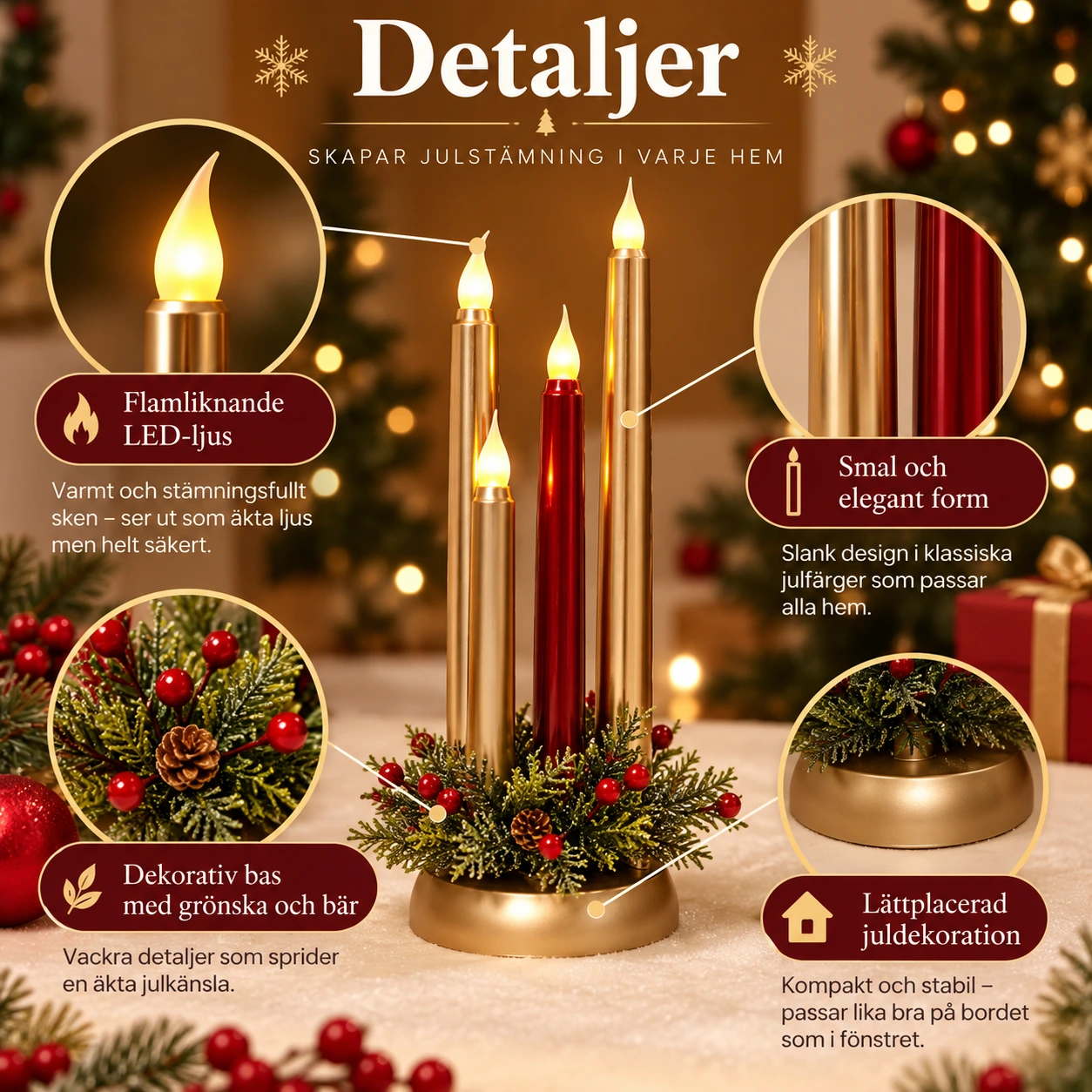 LED-adventtikynttelikkö liekkiä muistuttavalla valolla