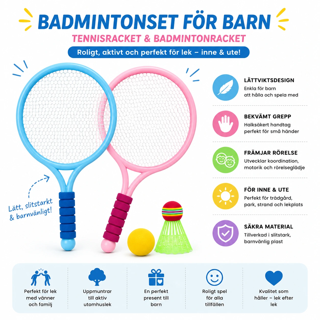 Badmintonset för Barn – Tennisracket & Badmintonracket