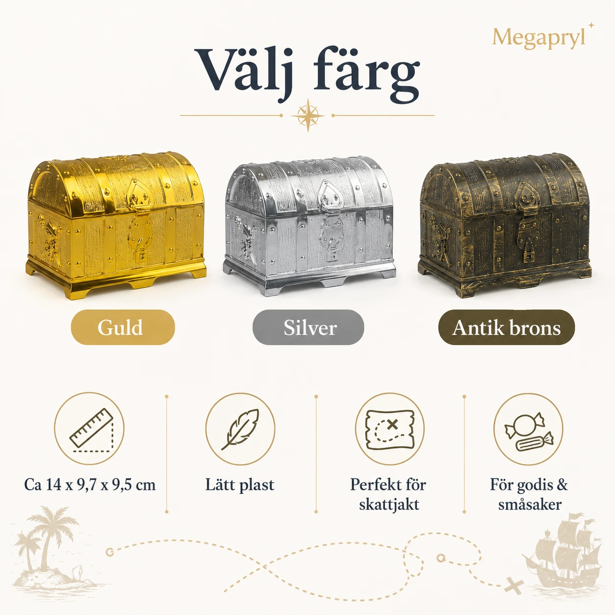 Piratskattkista för Skattjakt och Dekoration