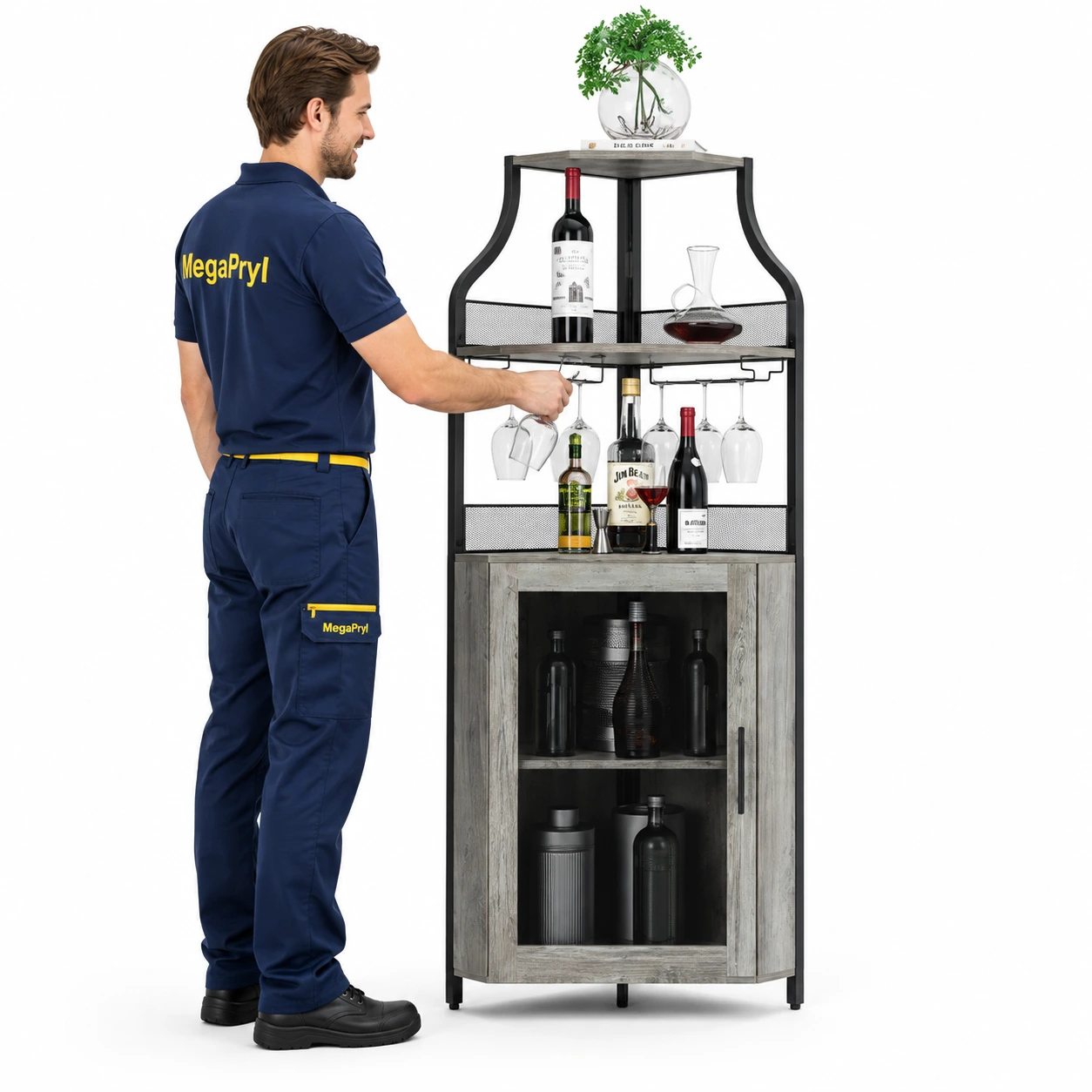 Hörnskåp för vin och glas med glashängare