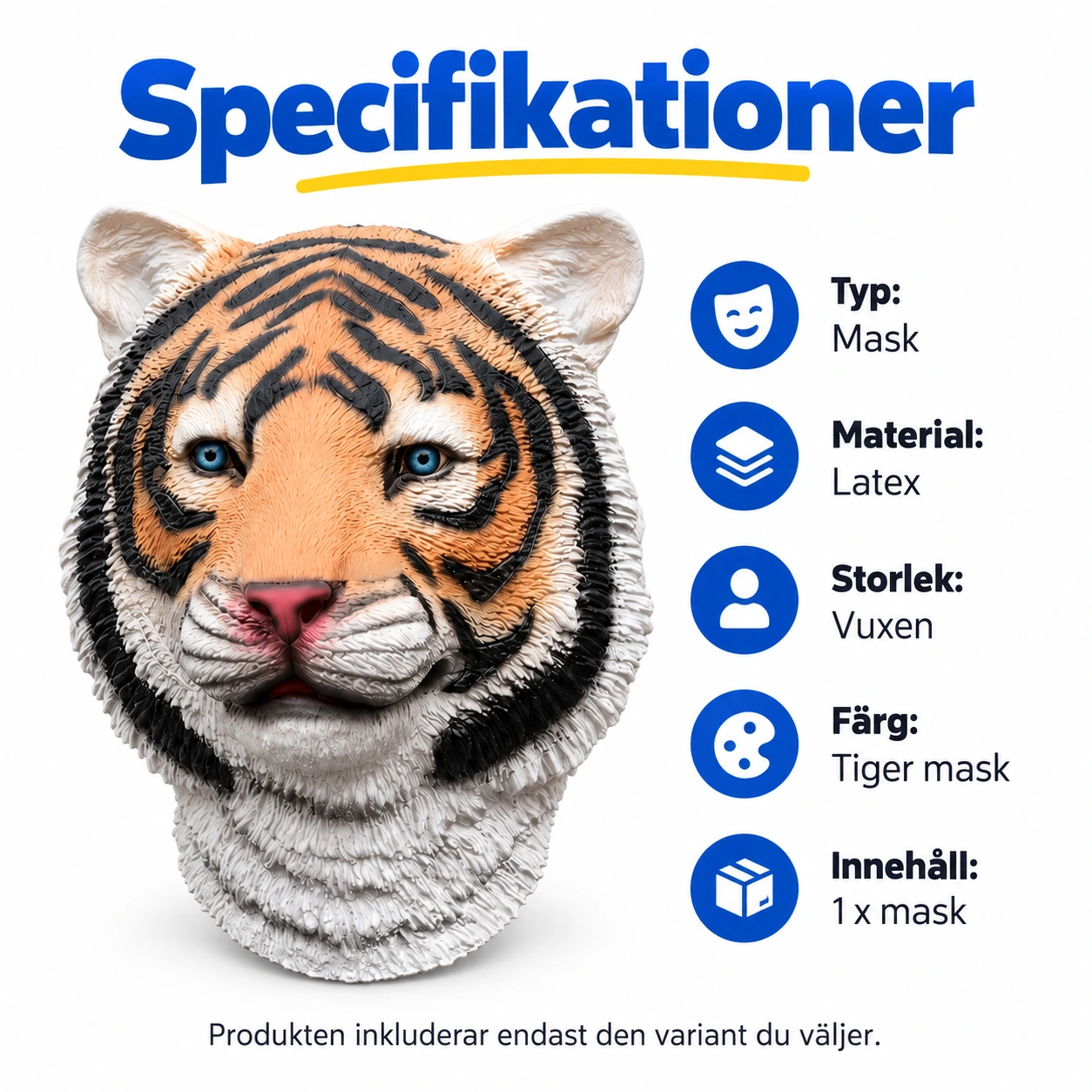 Tiger Latexmask med Blå Ögon
