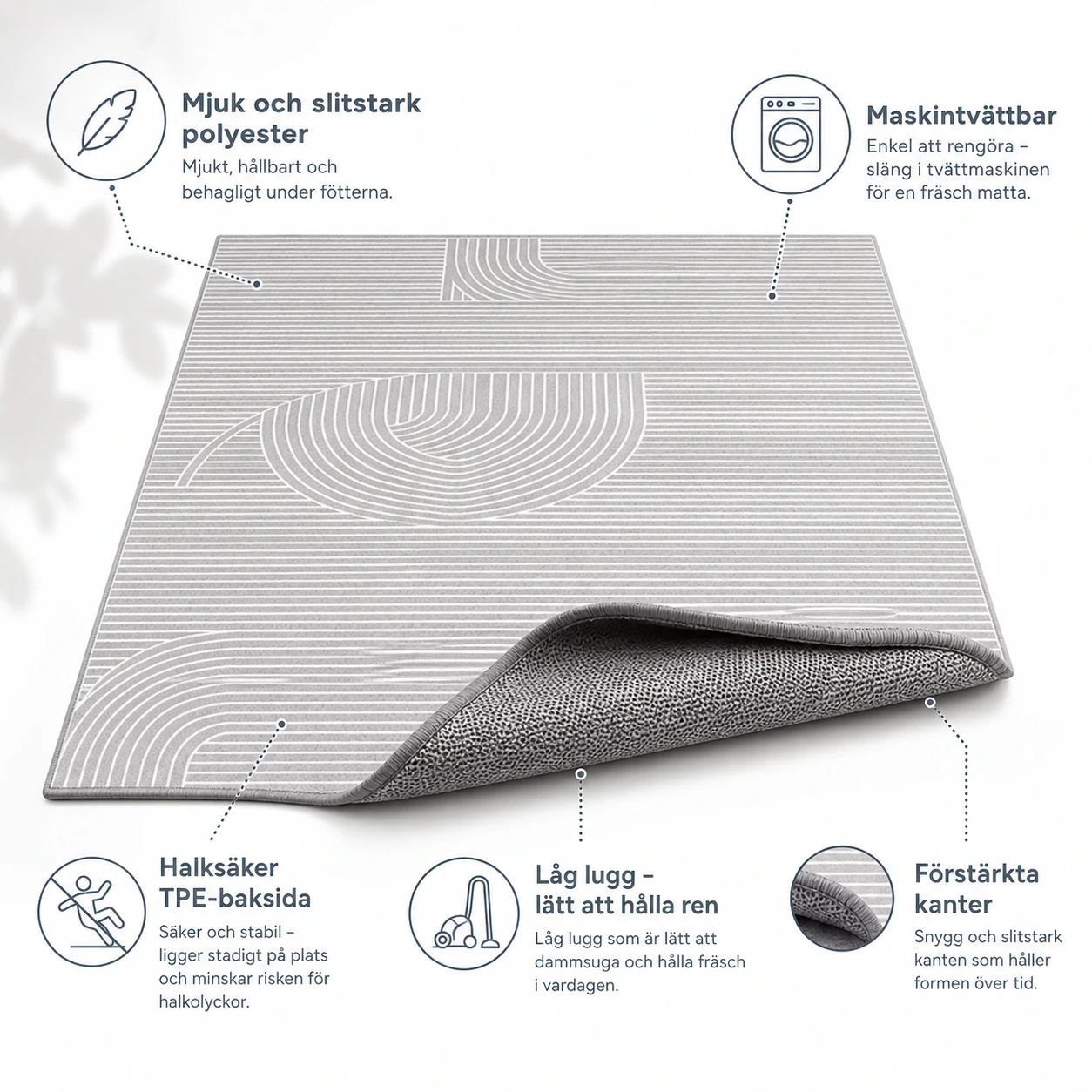 Tvättbar Grå Matta med Geometriskt Mönster – 150 x 210 cm