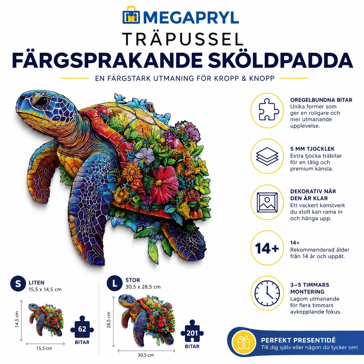 Träpussel Sköldpadda med Oregelbundna Bitar
