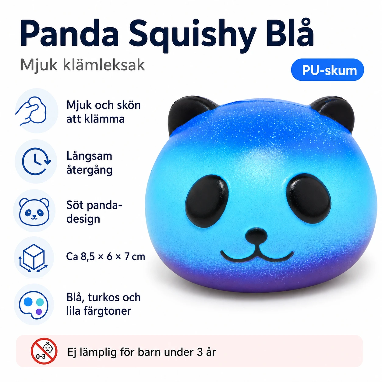 Panda Squishy Blå – Mjuk Klämleksak