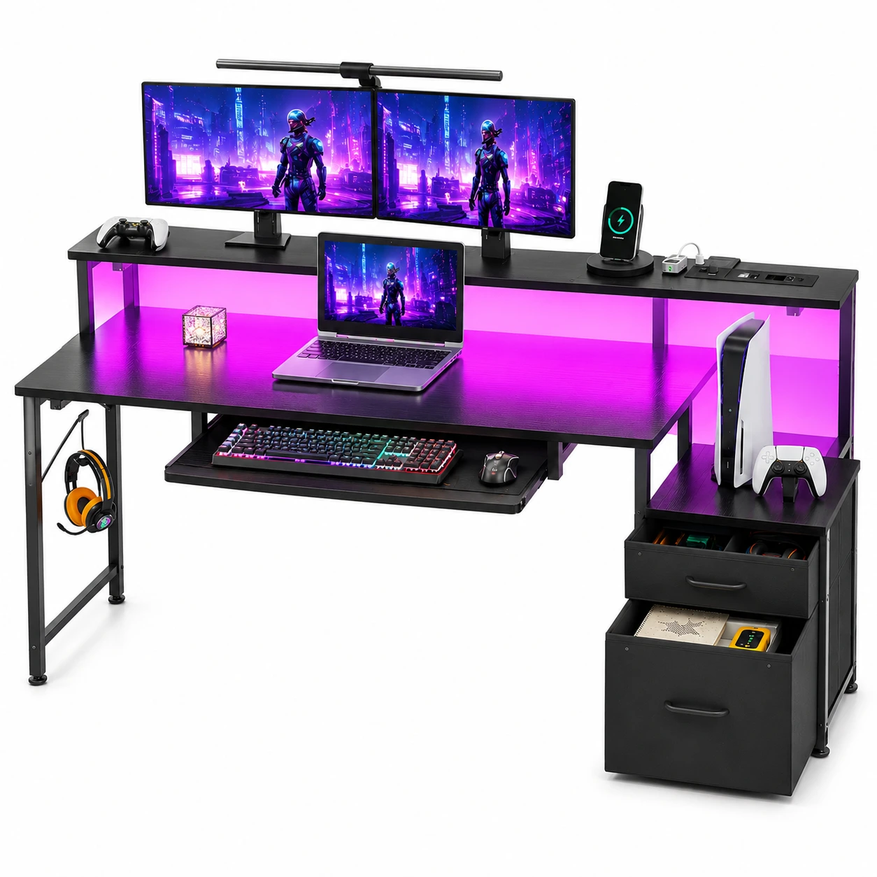 Gamingbord med LED, USB och Förvaringslådor