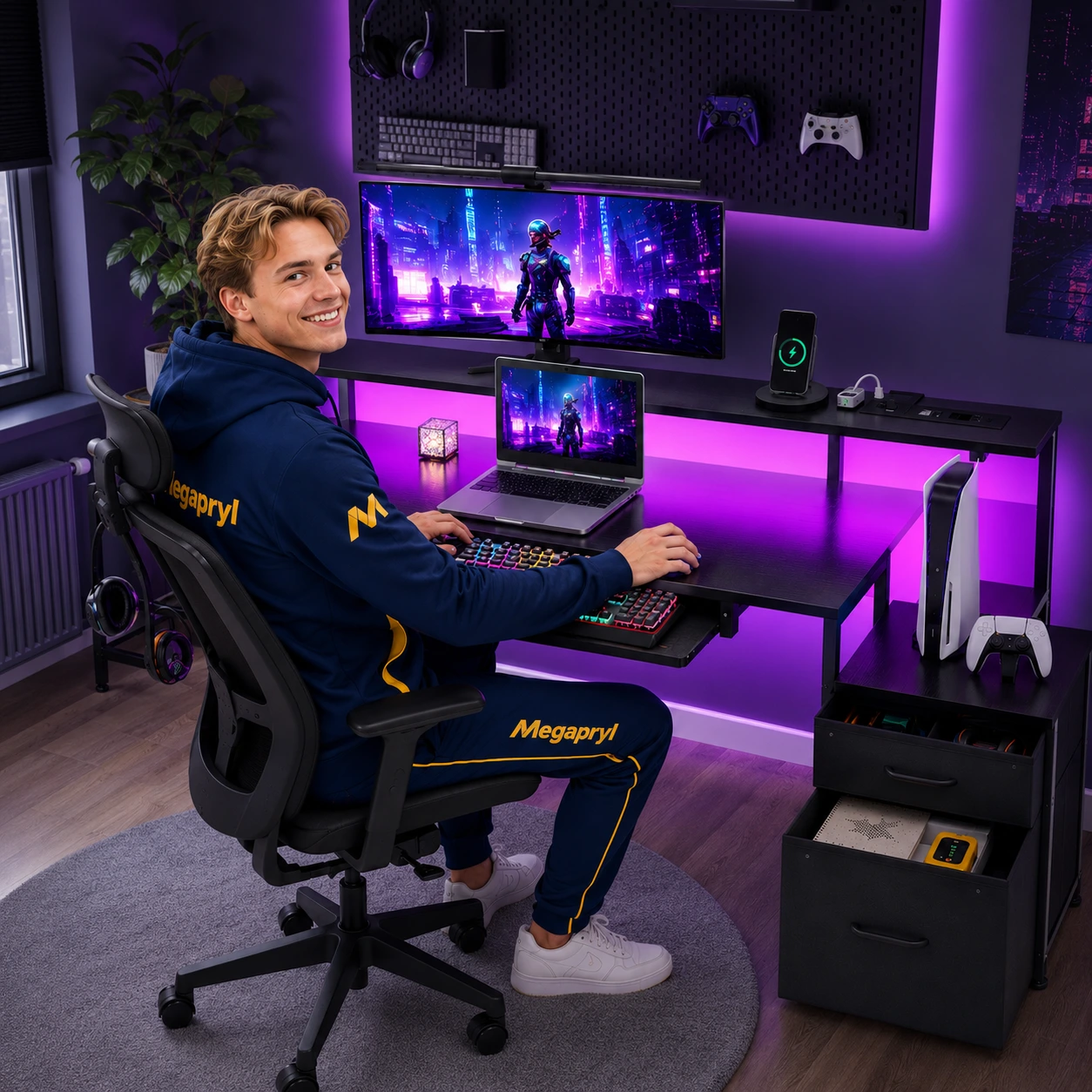 Gamingbord med LED, USB och Förvaringslådor