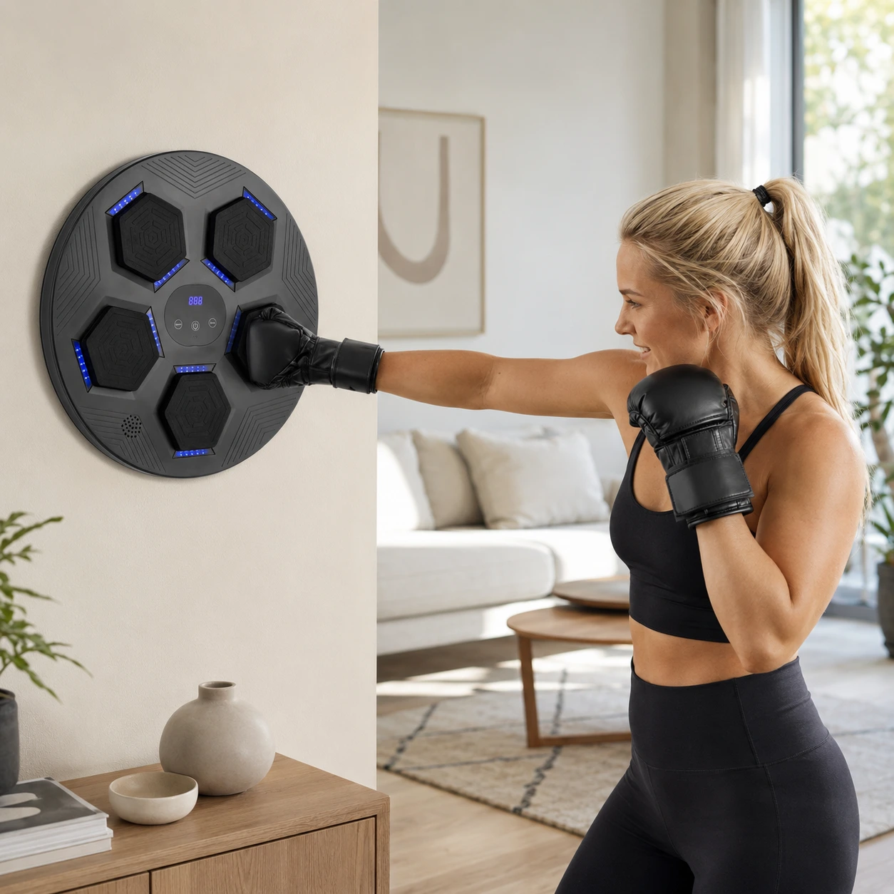 Väggmonterad boxningsmaskin med Bluetooth och LED