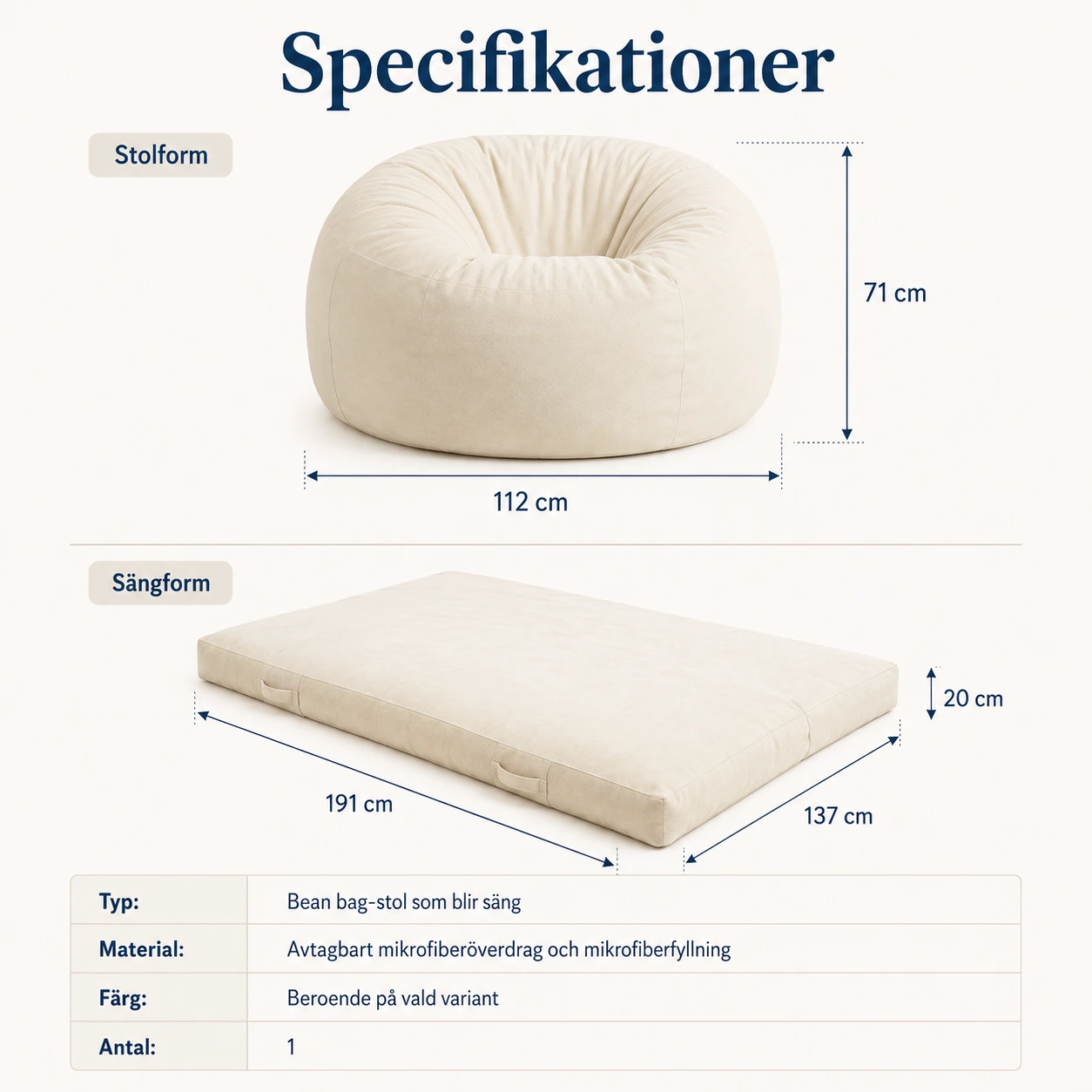 Bean bag-stol som blir säng med avtagbart överdrag