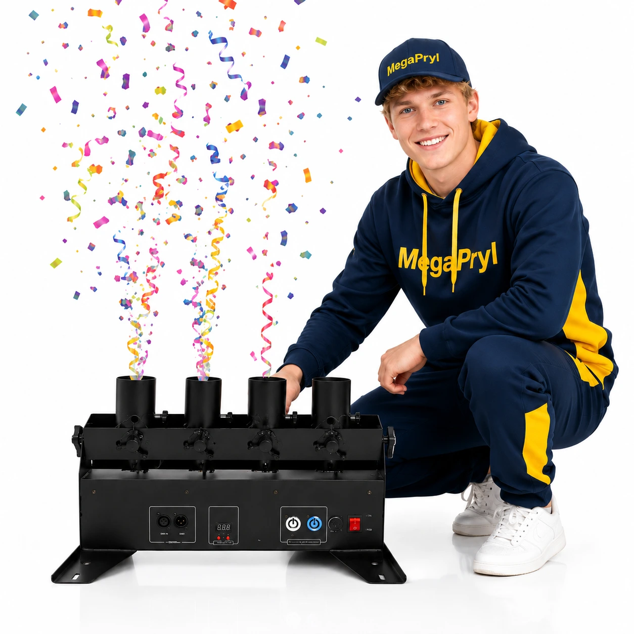 Konfettikanon med fjärrkontroll och DMX för scen och fest