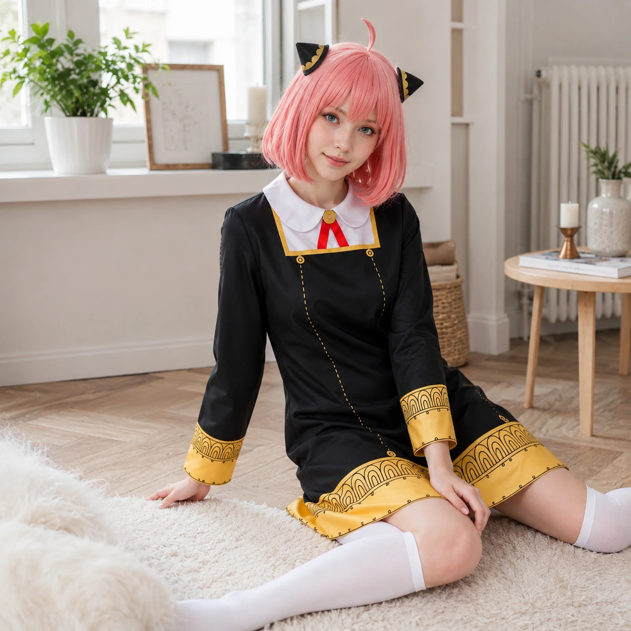 Cosplayklänning för barn och vuxna med peruk som tillval