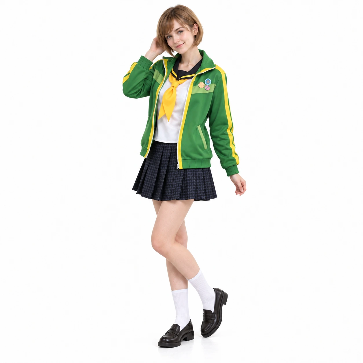 Cosplaydräkt skoluniform med grön jacka och kjol