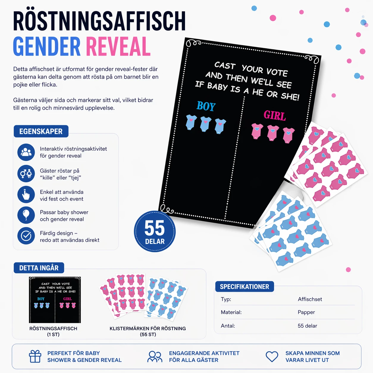 Gender Reveal Affisch Set – Rösta Kille eller Tjej