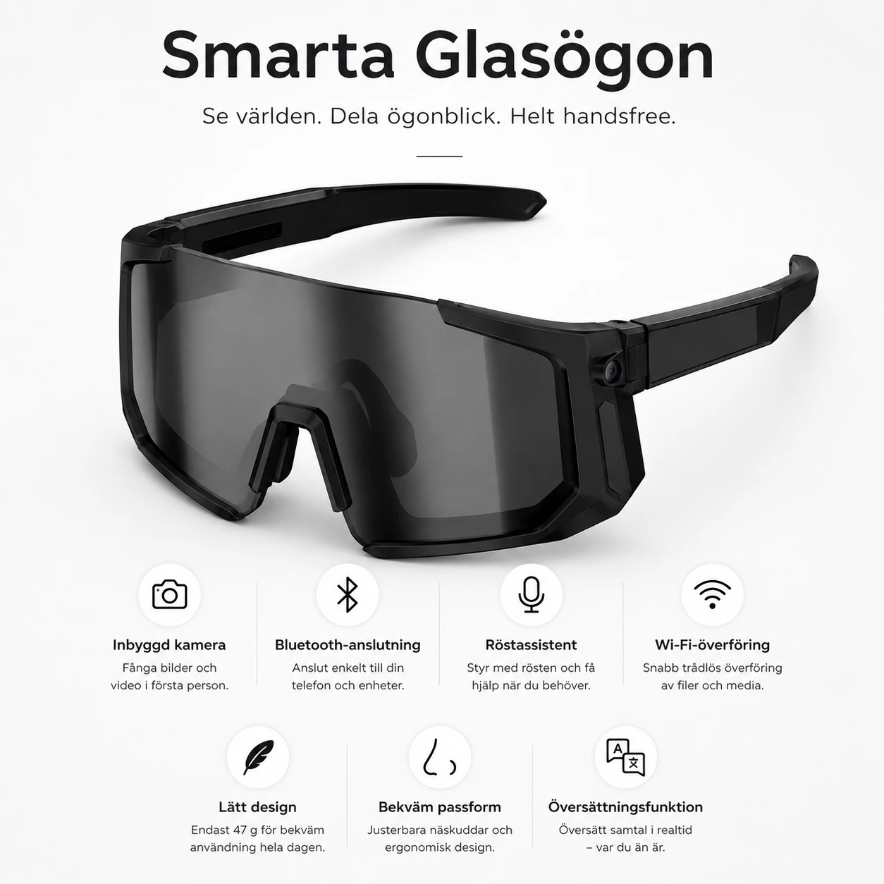 Smarta glasögon med kamera och Bluetooth