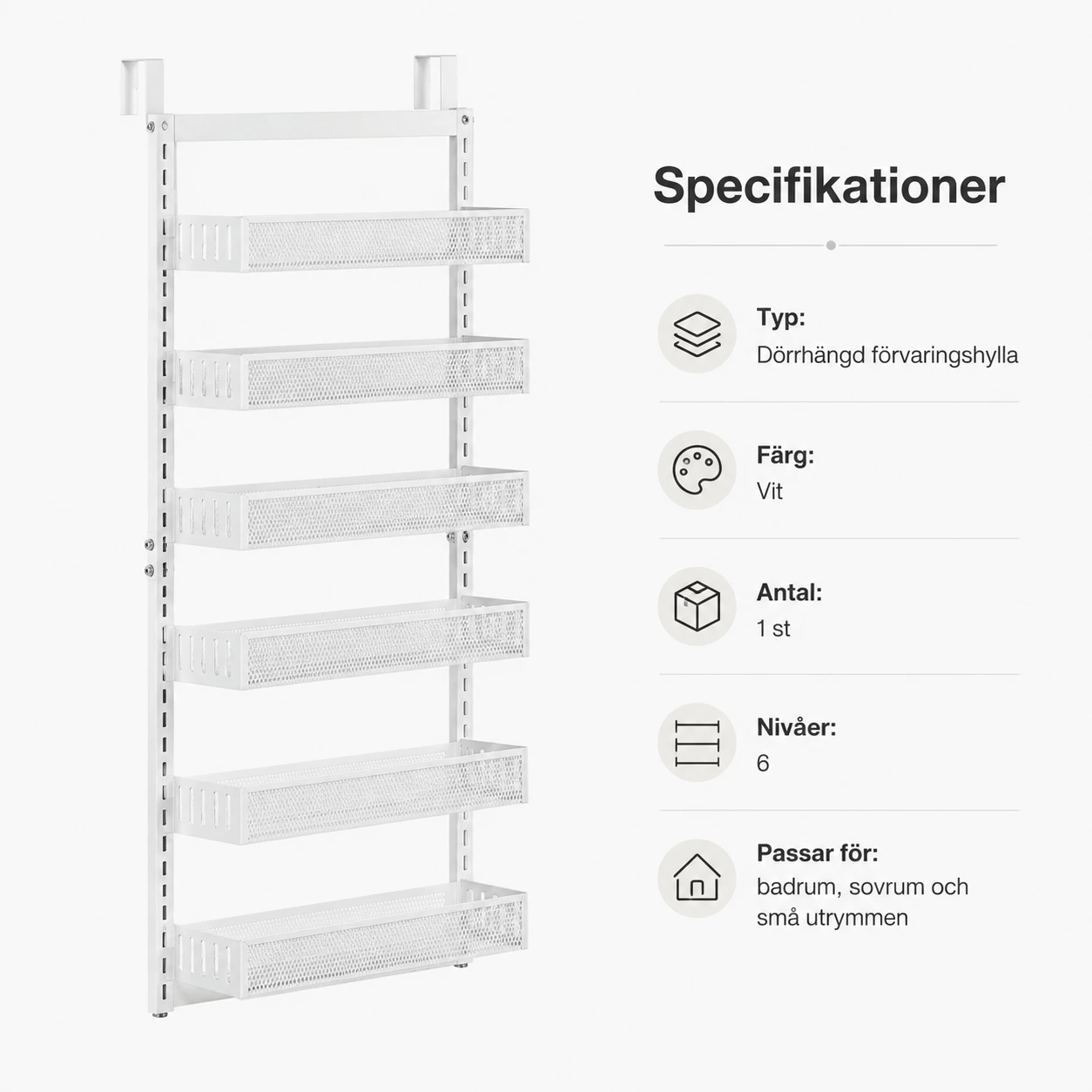 Dörrhängd förvaringshylla med 6 nivåer