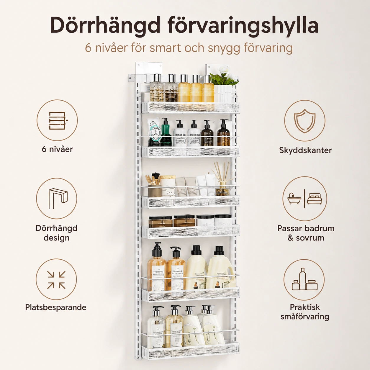 Dörrhängd förvaringshylla med 6 nivåer
