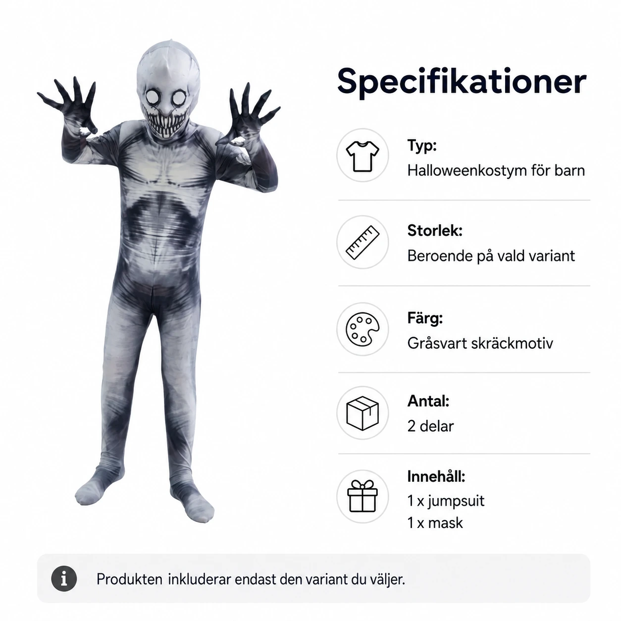 Halloweendräkt för barn med mask och jumpsuit