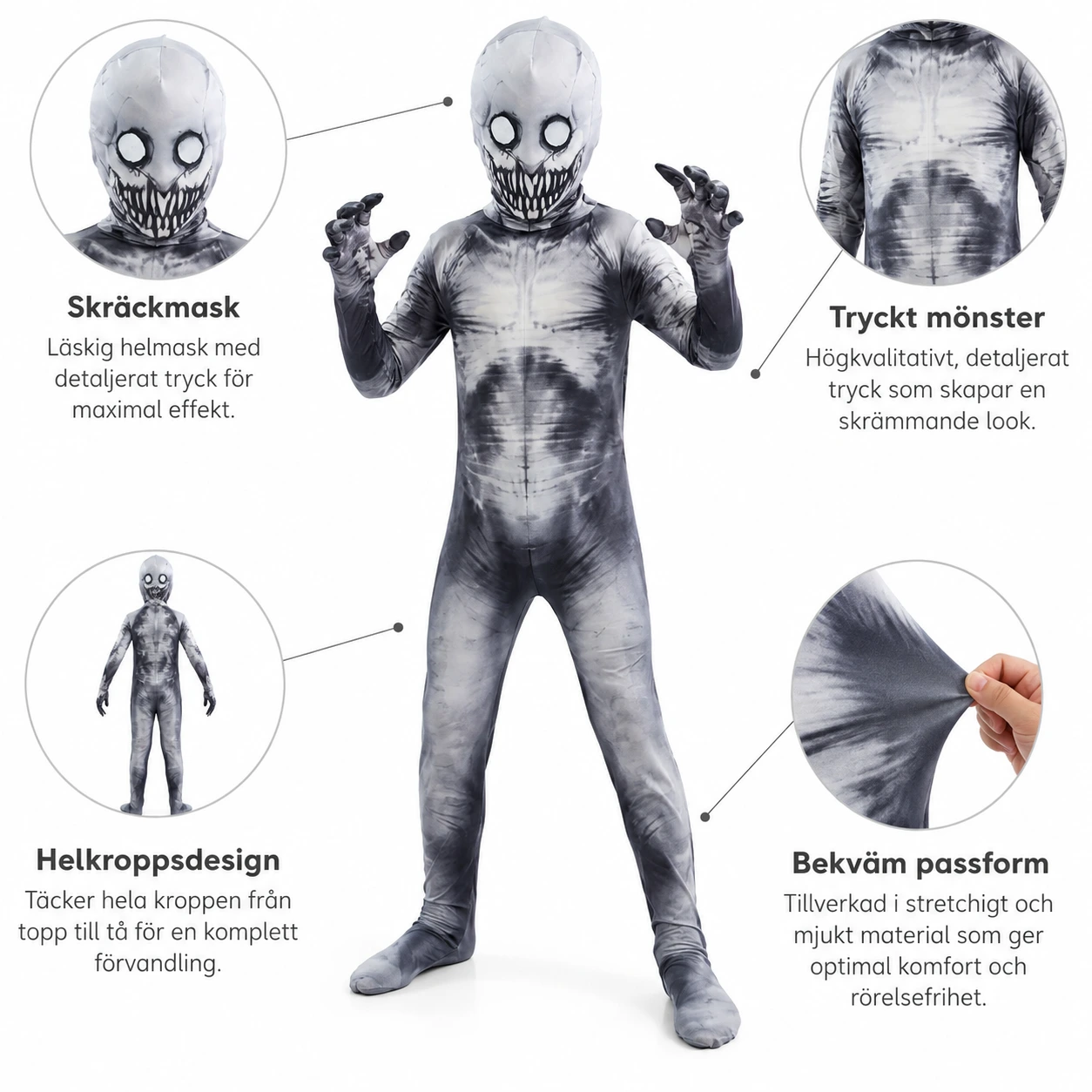 Halloweendräkt för barn med mask och jumpsuit