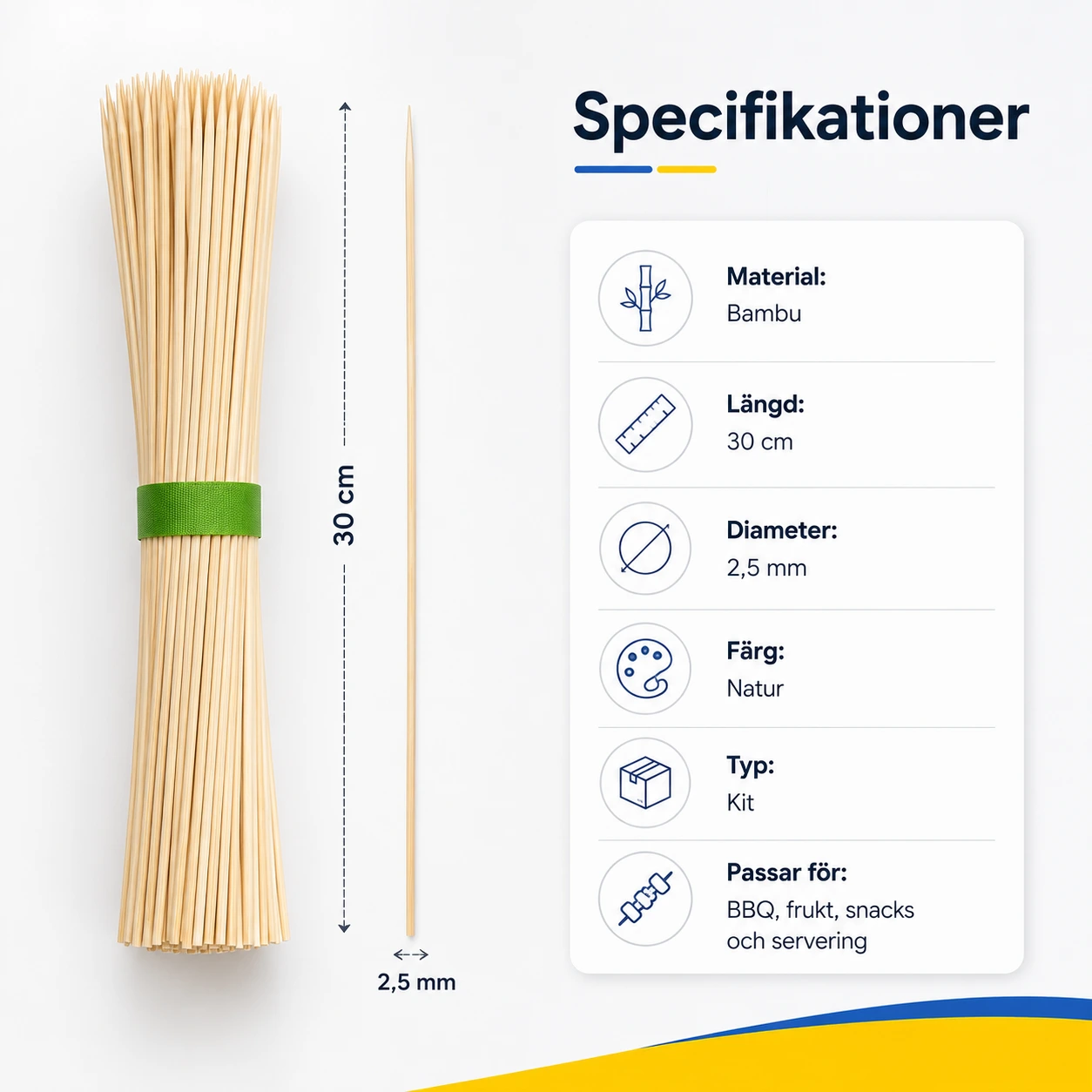 Bambu Grillspett för BBQ, Frukt och Snacks