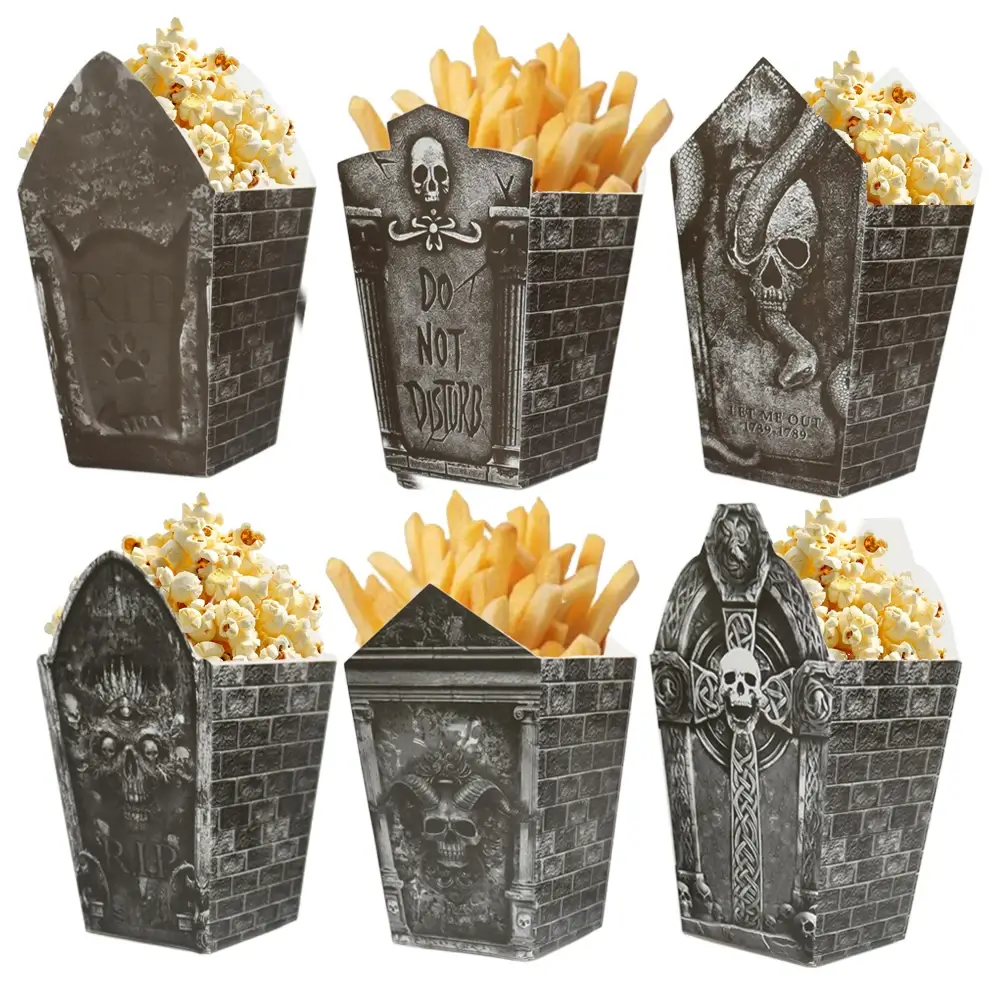 Halloween Popcorn- och Snackboxar – Gravstensdesign