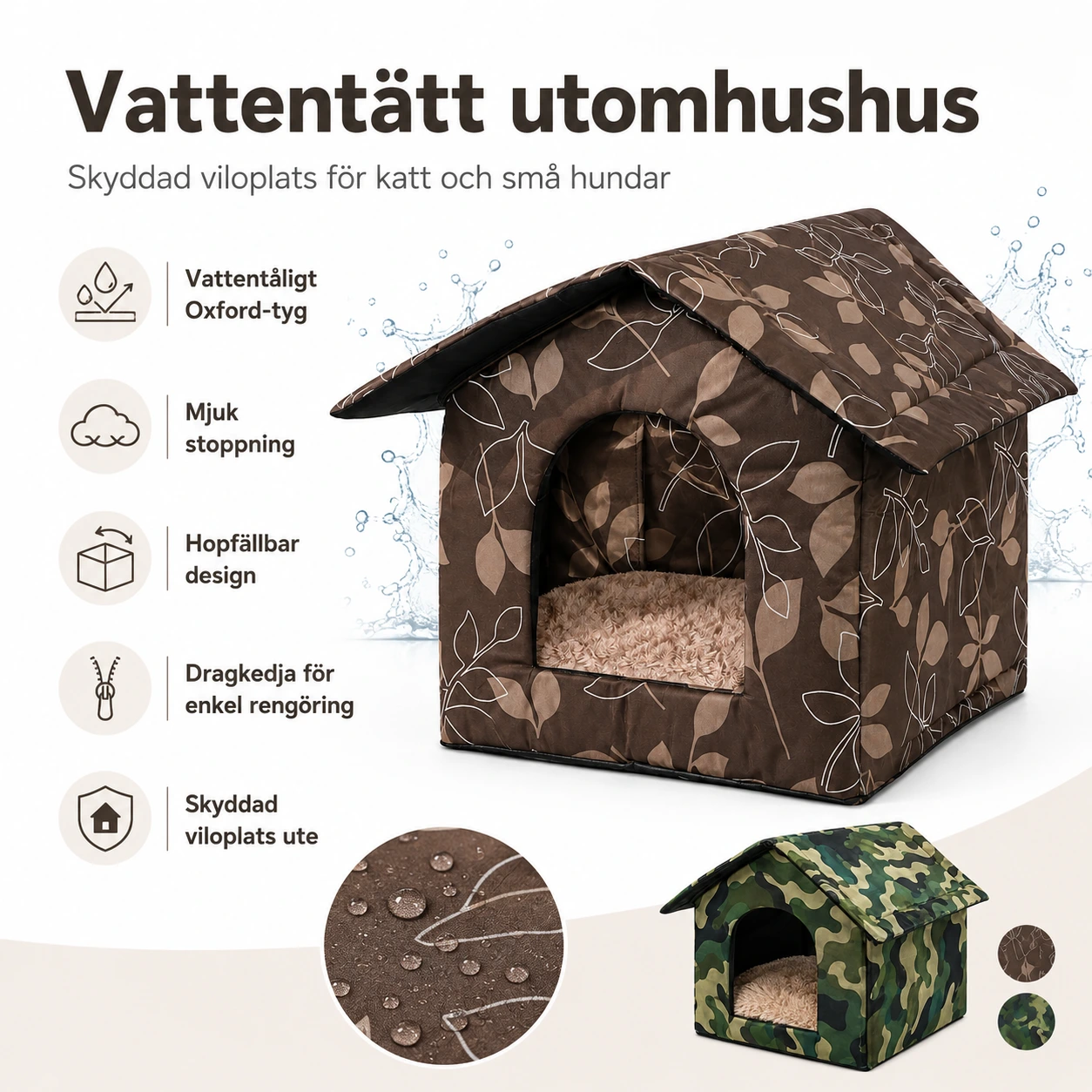 Vattentätt katthus för utomhusbruk och små hundar