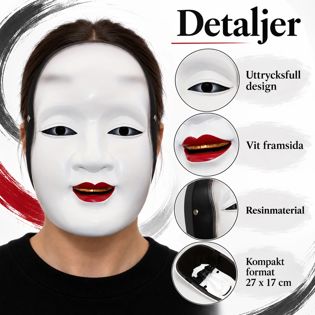 Mask dekorativ ansiktsmask i resin, vit