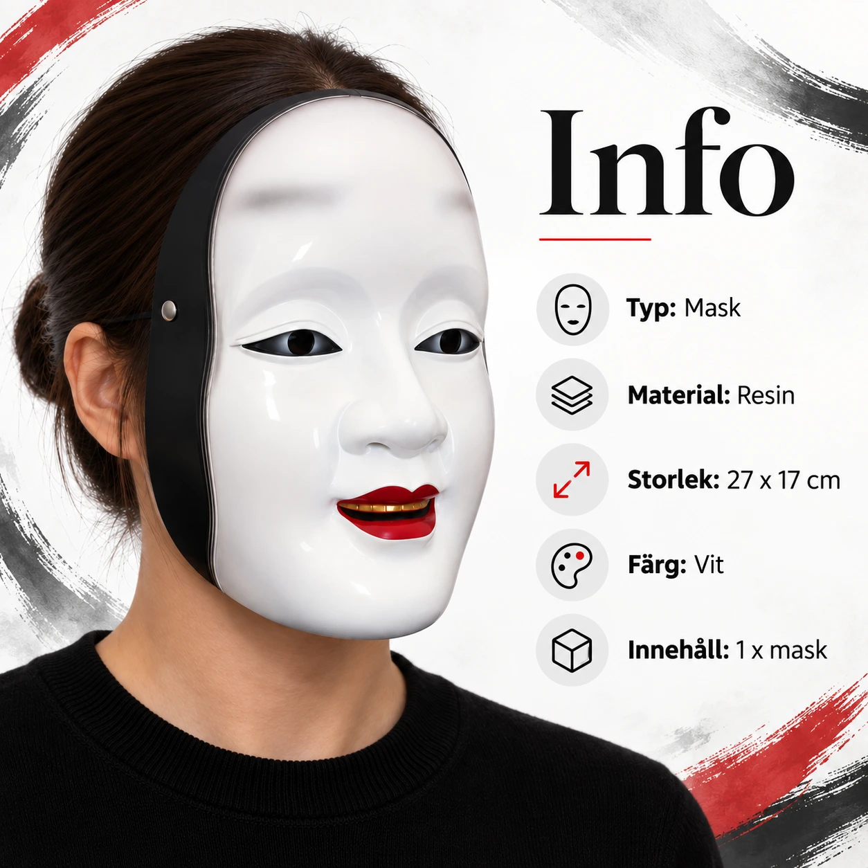 Mask dekorativ ansiktsmask i resin, vit