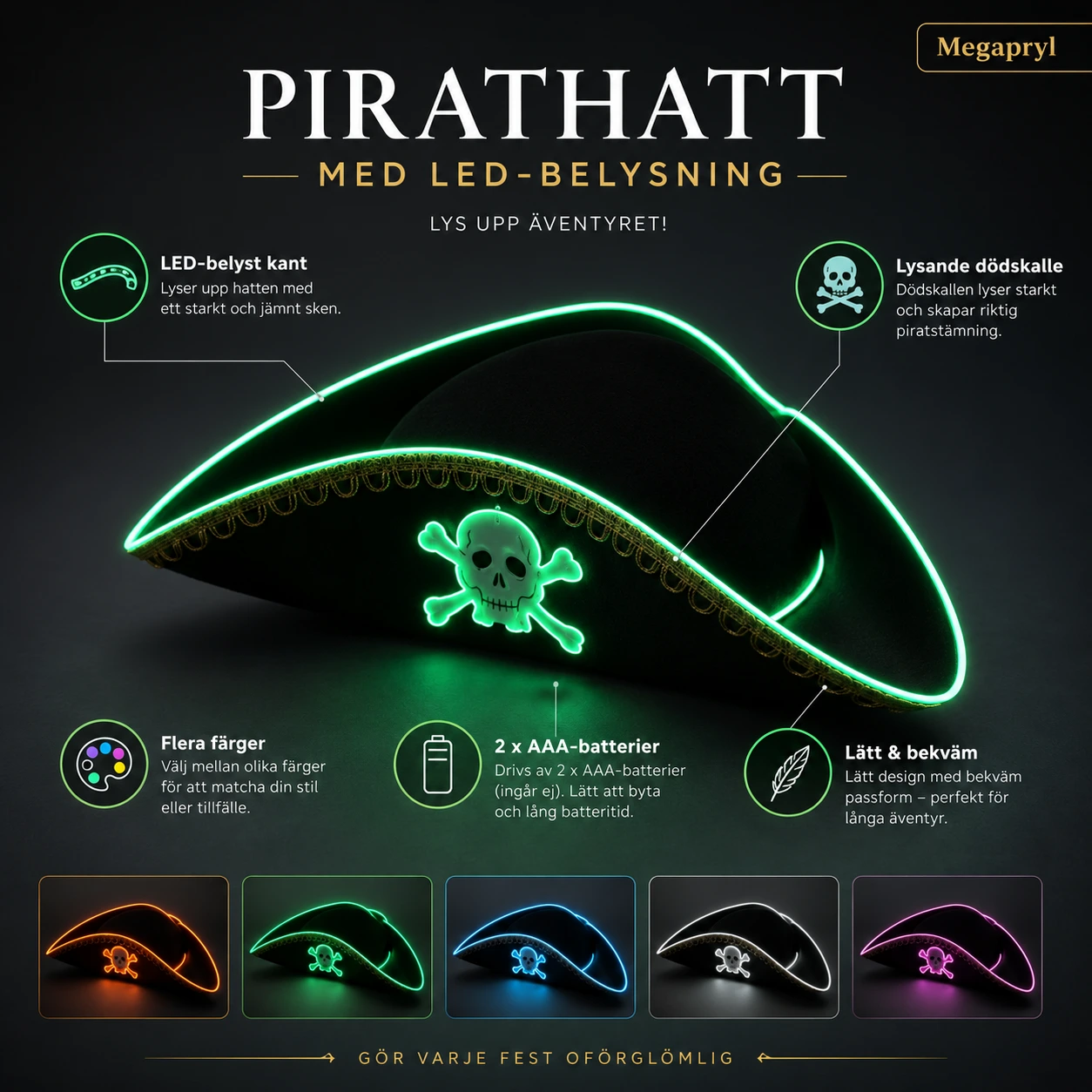 Pirathatt med LED-belysning