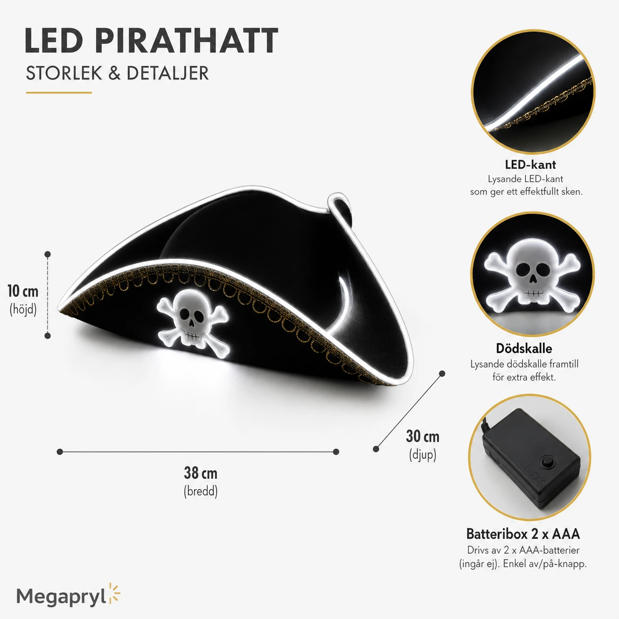 Pirathatt med LED-belysning