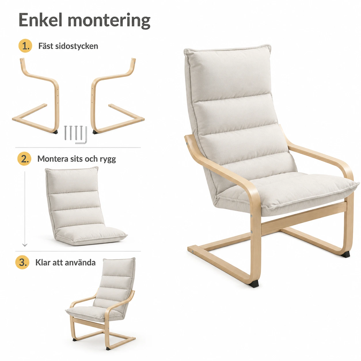 Fåtölj i Sammet Creme med Hög Rygg och Armstöd