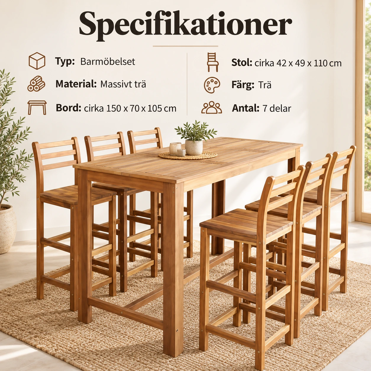 Barmöbelset i massivt trä med bord och stolar