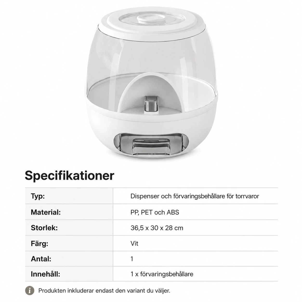 Godisdispenser för torrvaror med lock och transparent behållare