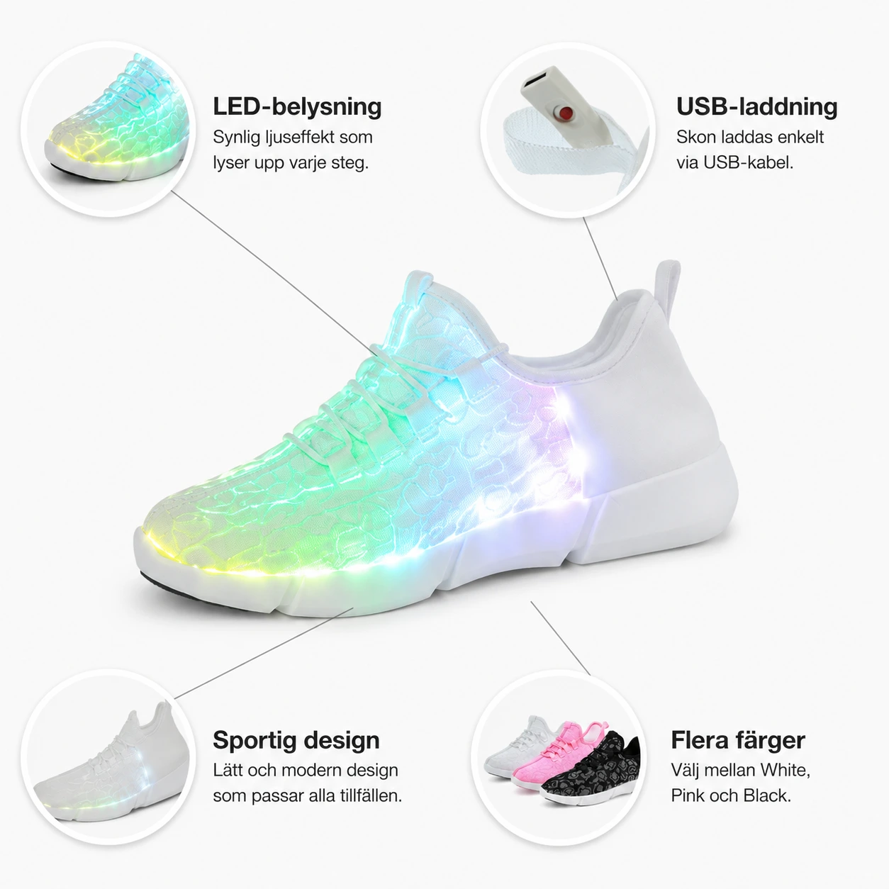 LED-sneakers med USB-laddning för barn och vuxna