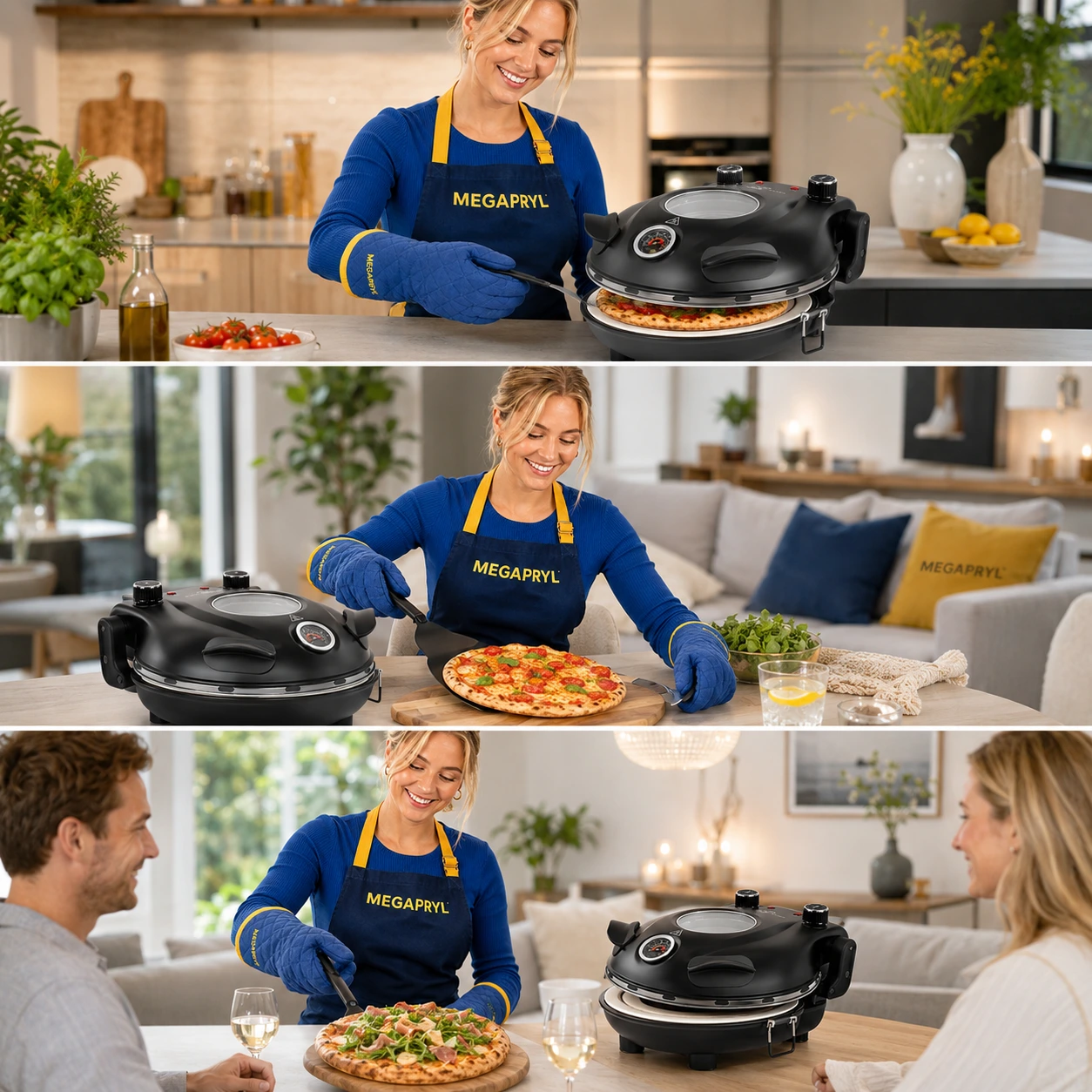 Elektrisk Pizzaugn med Pizzasten och 5 Värmenivåer