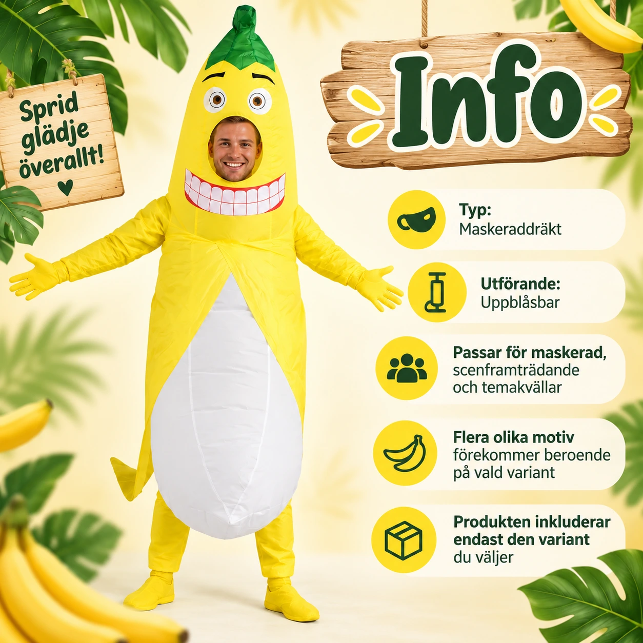 Uppblåsbar Banan Maskeraddräkt för Vuxna